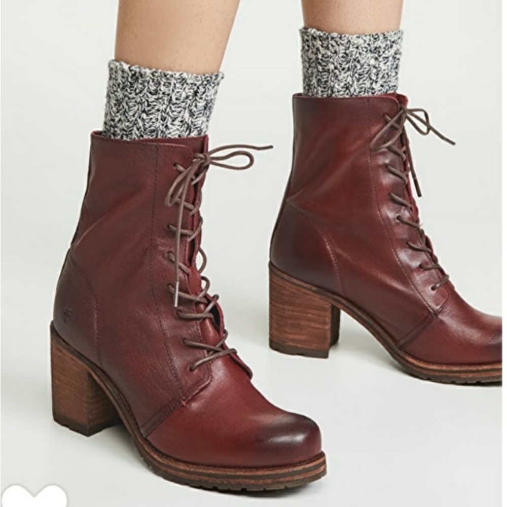 Frye Brown Heeled Boots with Lace-Up Design